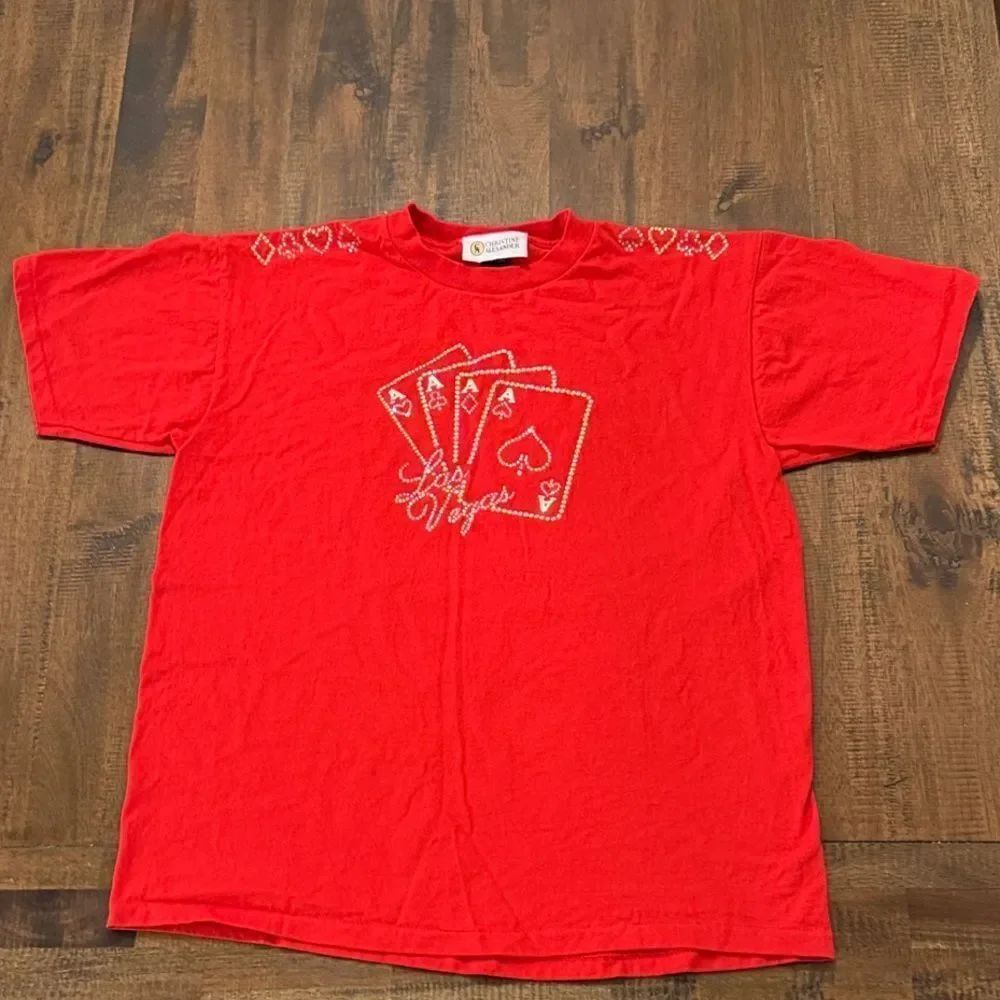 Christine Alexander Red Short Sleeve Tee with Las Vegas Card Graphic